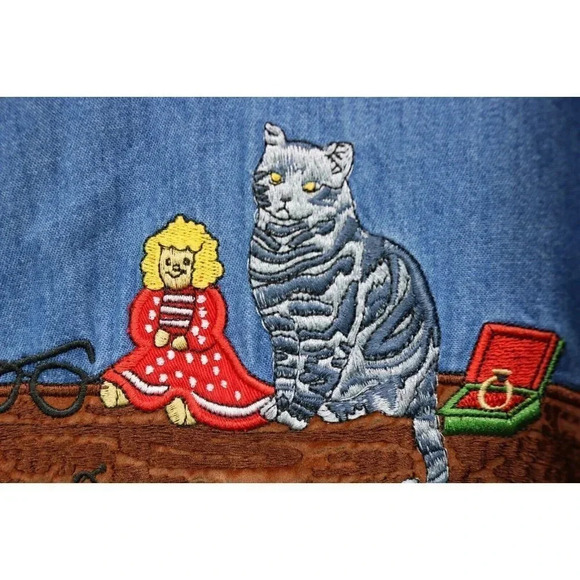 Rafaella Vintage Embroidered Christmas Denim Shirt-Size Large-90's - Picture 3 of 12